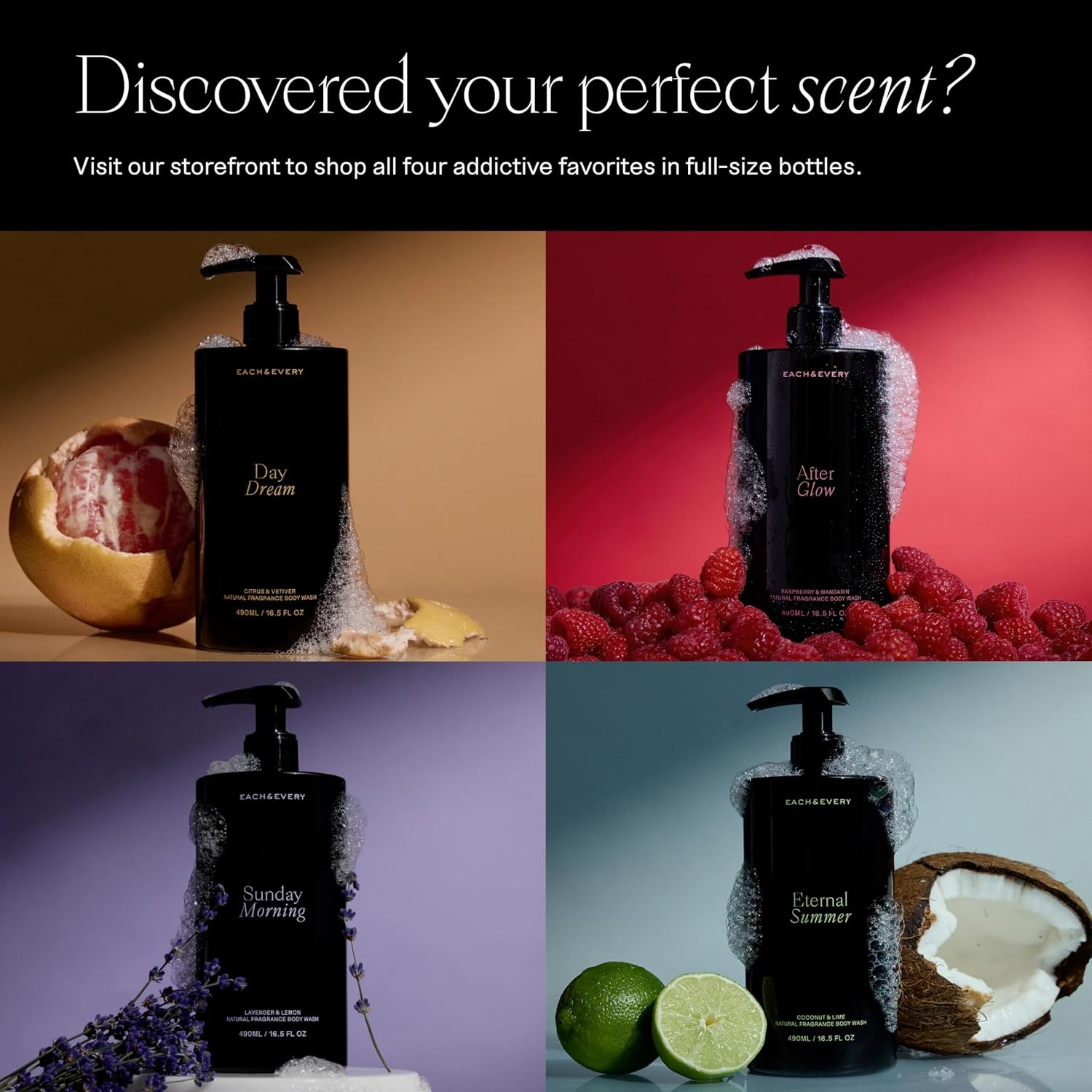 image:imageEach amp Every Mini Body Wash Travel Set 4 Natural Fragrance Shower Gels Ceramides Lactic Acid AHA amp Moringa Oil Day Dream After Glow Sunday Morning amp Eternal Summer