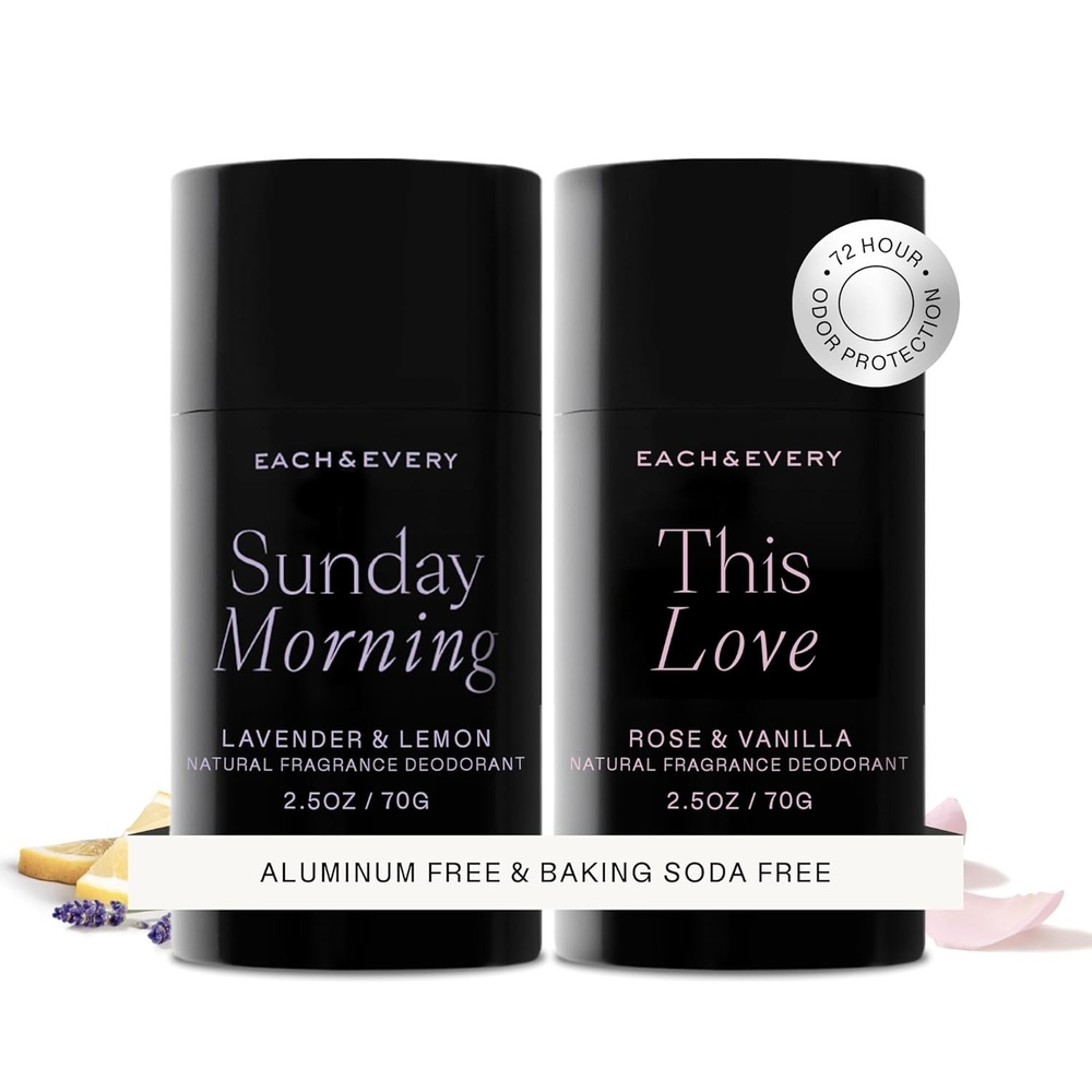 image:imageEach amp Every Aluminum Free Deodorant for Women amp Men Natural Fragrance 72Hr Odor Protection NonToxic Deodorant for Sensitive Skin EWG Verified Baking Soda Free Cedar amp Vanilla 2 Pack 25ozLavender Lemon Rose Vanilla
