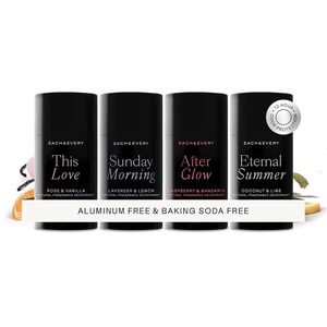 Each & Every Aluminum Free Deodorant for Women & Men, Travel Size – Natural Fragrance 72-Hr Odor Protection for Sensitive Skin, EWG Verified, Baking Soda Free – Multiple Scents Mini 4 Pack, .8oz