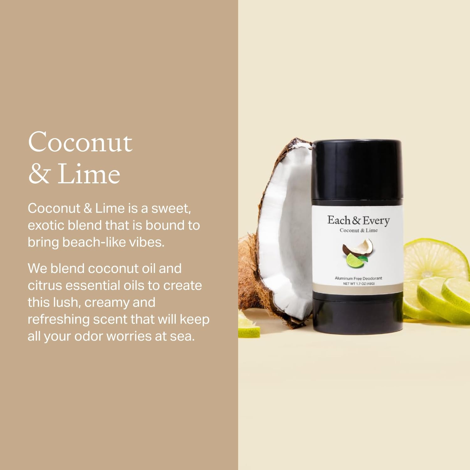image:imageEach amp Every All Natural Deodorant for Women amp Men Sensitive Skin PlantBased Baking Soda amp AluminumFree Deodorant Long Lasting 24 Hr Odor Control Coconut amp Lime Travel Size 3 Pack 25ozCoconut Lime