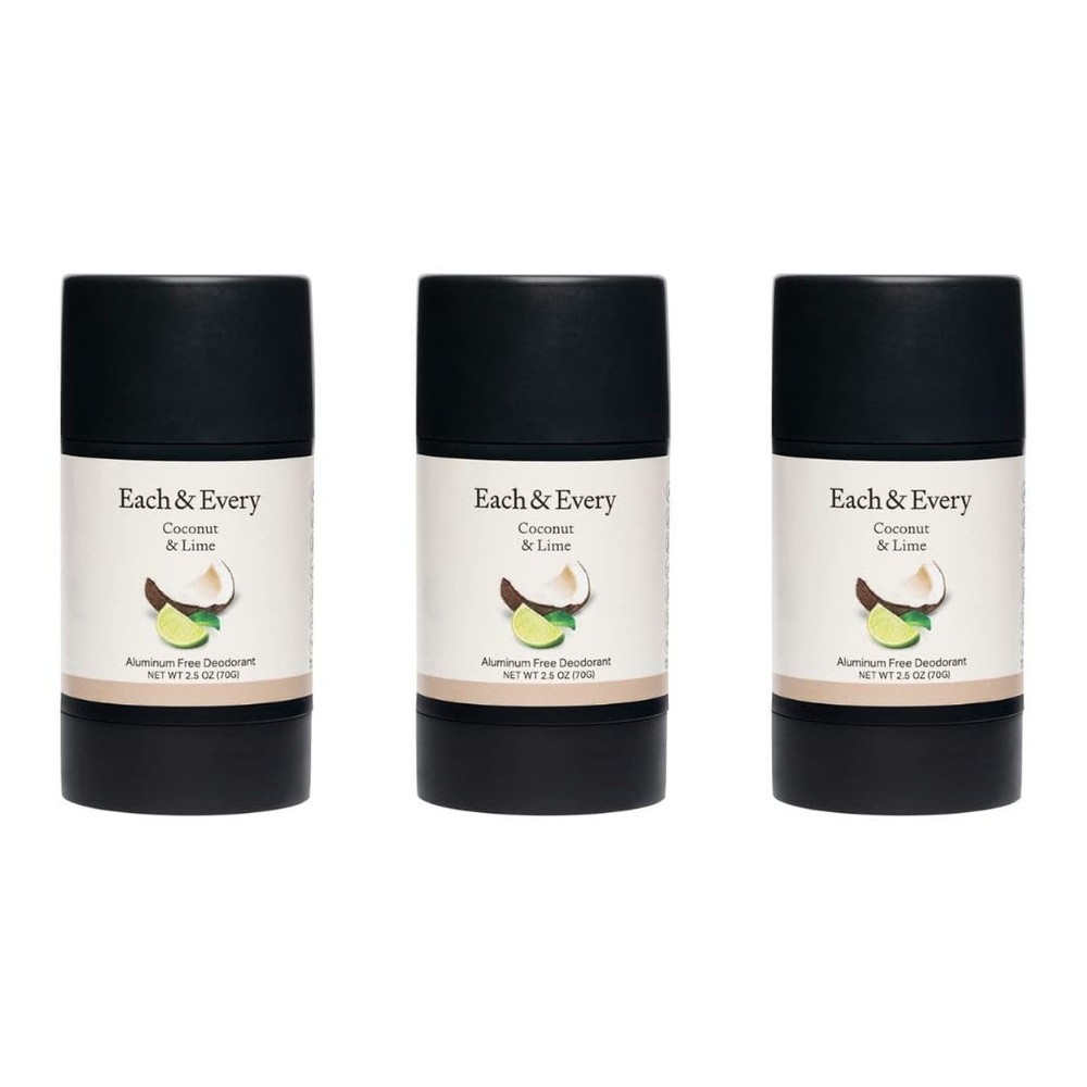 image:imageEach amp Every All Natural Deodorant for Women amp Men Sensitive Skin PlantBased Baking Soda amp AluminumFree Deodorant Long Lasting 24 Hr Odor Control Coconut amp Lime Travel Size 3 Pack 25ozCoconut Lime