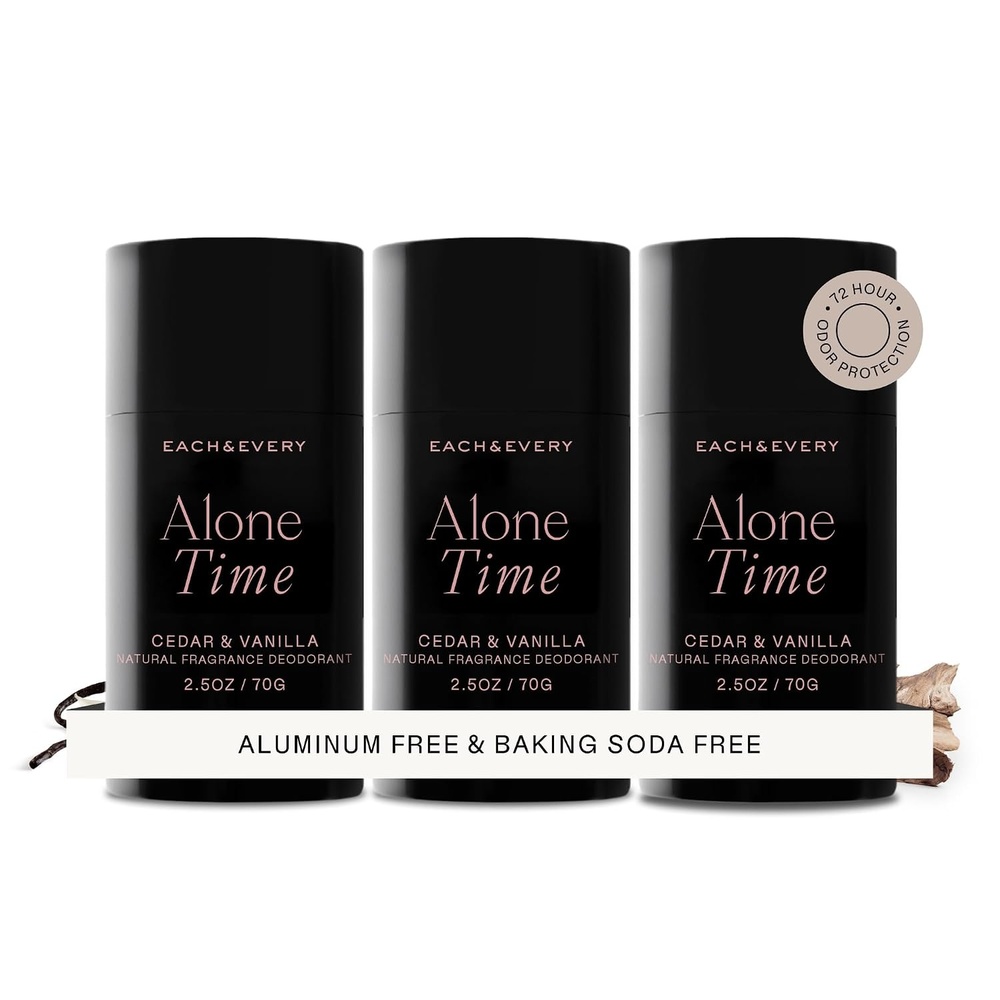 image:imageEach amp Every All Natural Deodorant for Women amp Men Sensitive Skin PlantBased Baking Soda amp AluminumFree Deodorant Long Lasting 24 Hr Odor Control Coconut amp Lime Travel Size 3 Pack 25ozAlone Time Cedar Vanilla