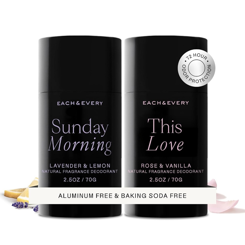 image:imageEach amp Every Natural Deodorant Vegan 2 Pack 25oz Cucumber amp Cypress AluminumFree Deodorant for Women amp Men with 72Hour Odor Protection Baking SodaFree DeodorantLavender Lemon Rose Vanilla